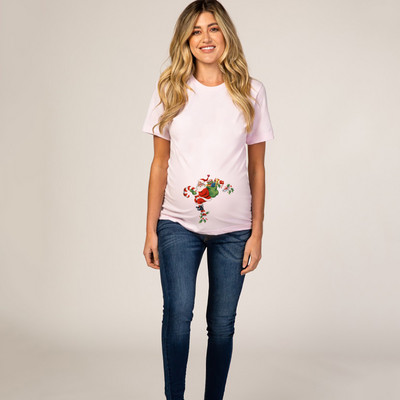 Kismama póló Karácsonyi Mikulás Rajzfilm nyomtatott póló Karácsonyi Terhes nők Divat póló Terhesség Bejelentés Ruházat