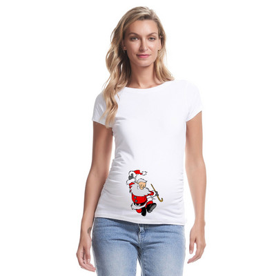 Kismama póló Karácsonyi Mikulás Rajzfilm nyomtatott póló Karácsonyi Terhes nők Divat póló Terhesség Bejelentés Ruházat