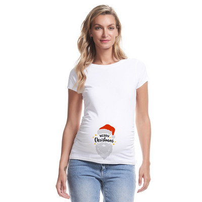 Kismama póló Karácsonyi Mikulás Rajzfilm nyomtatott póló Karácsonyi Terhes nők Divat póló Terhesség Bejelentés Ruházat