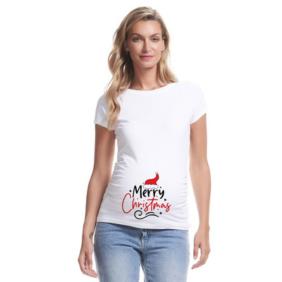 Kismama póló Karácsonyi Mikulás Rajzfilm nyomtatott póló Karácsonyi Terhes nők Divat póló Terhesség Bejelentés Ruházat