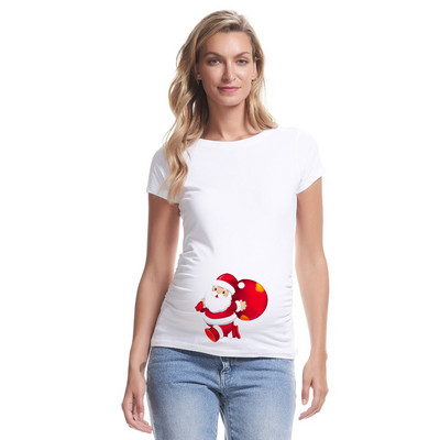 Kismama póló Karácsonyi Mikulás Rajzfilm nyomtatott póló Karácsonyi Terhes nők Divat póló Terhesség Bejelentés Ruházat