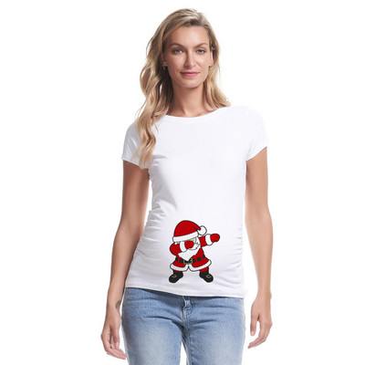 Kismama póló Karácsonyi Mikulás Rajzfilm nyomtatott póló Karácsonyi Terhes nők Divat póló Terhesség Bejelentés Ruházat