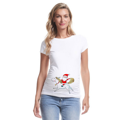 Kismama póló Karácsonyi Mikulás Rajzfilm nyomtatott póló Karácsonyi Terhes nők Divat póló Terhesség Bejelentés Ruházat