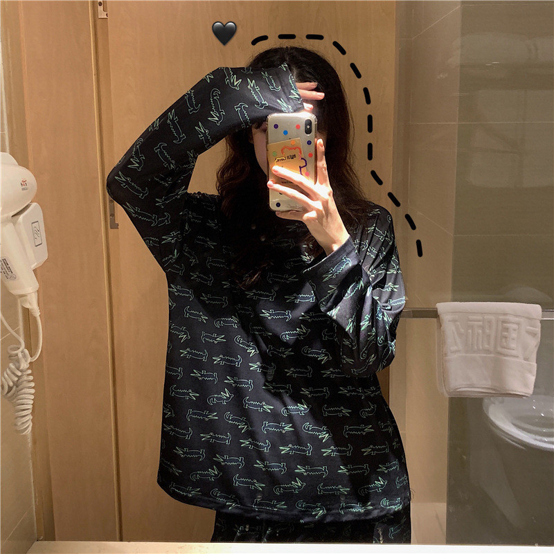 Sieviešu pidžamas komplekts Femme ar garām piedurknēm pidžamas uzvalks rudens dāmām jauks dzīvnieku naktsveļa sieviešu plāns, mīļš mājas apģērbs PJS komplekts