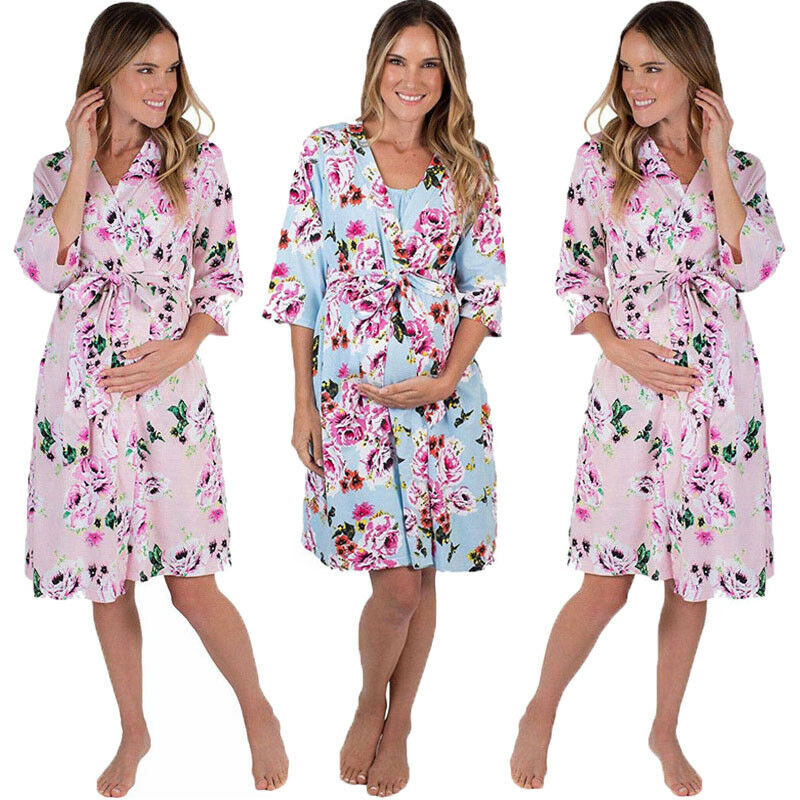 Kismama hálóruha Női Virágos Kimonó Fürdőköpeny Hangulatos Puha Lélegző Hálóruha Szoptató Hálóing Pizsama Sleep Lounge