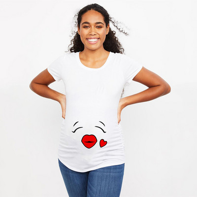 Anya kis Valentine Vicces kismama póló Aranyos rajzfilm szívek és nyilak nyomtatott Valentin-napi terhes nagy méretű póló