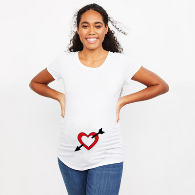 Anya kis Valentine Vicces kismama póló Aranyos rajzfilm szívek és nyilak nyomtatott Valentin-napi terhes nagy méretű póló