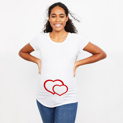 Anya kis Valentine Vicces kismama póló Aranyos rajzfilm szívek és nyilak nyomtatott Valentin-napi terhes nagy méretű póló