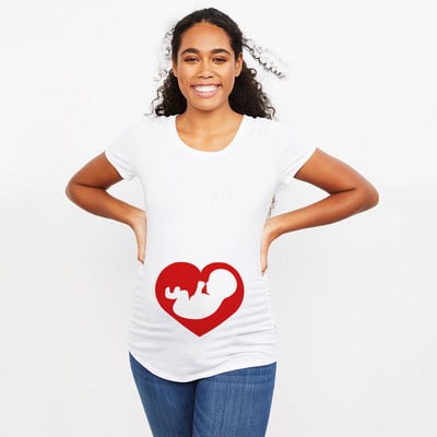 Anya kis Valentine Vicces kismama póló Aranyos rajzfilm szívek és nyilak nyomtatott Valentin-napi terhes nagy méretű póló