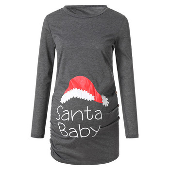 Μπλουζάκι για έγκυες χριστουγεννιάτικες στάμπες με μακρυμάνικο μπλουζάκι εγκυμοσύνης Μόδα Πρωτοχρονιάτικα χριστουγεννιάτικα ρούχα εγκυμοσύνης