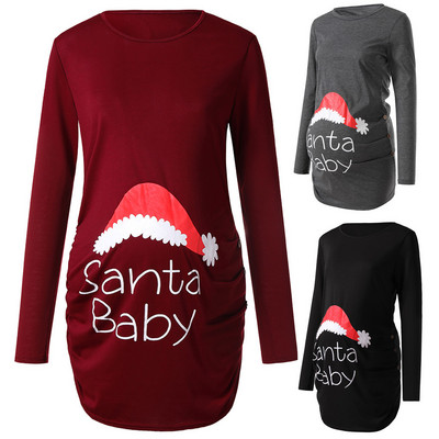 Μπλουζάκι για έγκυες χριστουγεννιάτικες στάμπες με μακρυμάνικο μπλουζάκι εγκυμοσύνης Μόδα Πρωτοχρονιάτικα χριστουγεννιάτικα ρούχα εγκυμοσύνης