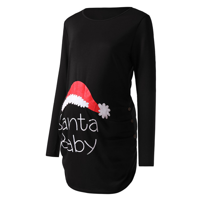 Viršutinė nėščių moterų kalėdinė spauda ilgomis rankovėmis nėščioms moterims Laisvi marškinėliai Madingi Naujieji Metai Kalėdiniai nėštumo drabužiai