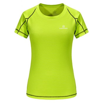 QUESHARK Дамска бързосъхнеща тениска с къс ръкав, спортна тениска за бягане, дишащи тънки топове, тениски за йога, тениски, тениски за тренировки във фитнес зала