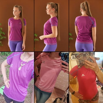 QUESHARK Дамска бързосъхнеща тениска с къс ръкав, спортна тениска за бягане, дишащи тънки топове, тениски за йога, тениски, тениски за тренировки във фитнес зала