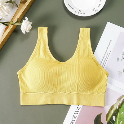 Moteriškos sportinės liemenėlės viršutinės kelnaitės Gatvės apranga Push Up Crop Top Moteriškos poilsio erdvės solidžios laisvalaikio belaidės Camisole vasarinės jogos liemenėlės