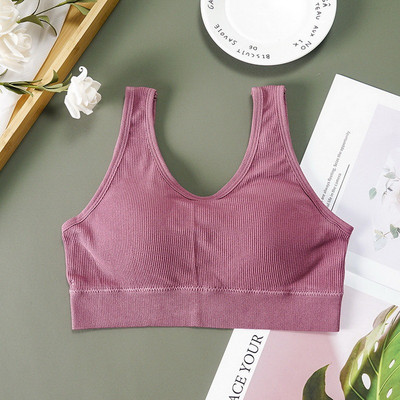 Moteriškos sportinės liemenėlės viršutinės kelnaitės Gatvės apranga Push Up Crop Top Moteriškos poilsio erdvės solidžios laisvalaikio belaidės Camisole vasarinės jogos liemenėlės