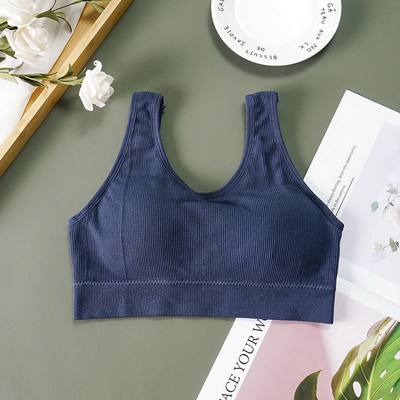 Moteriškos sportinės liemenėlės viršutinės kelnaitės Gatvės apranga Push Up Crop Top Moteriškos poilsio erdvės solidžios laisvalaikio belaidės Camisole vasarinės jogos liemenėlės