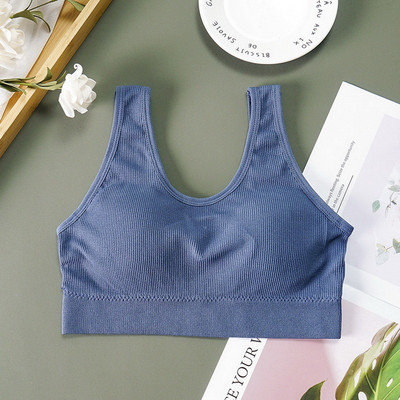 Moteriškos sportinės liemenėlės viršutinės kelnaitės Gatvės apranga Push Up Crop Top Moteriškos poilsio erdvės solidžios laisvalaikio belaidės Camisole vasarinės jogos liemenėlės