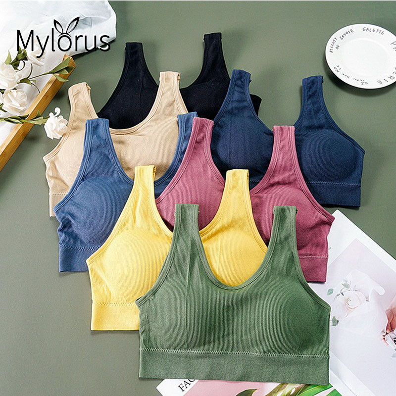 Moteriškos sportinės liemenėlės viršutinės kelnaitės Gatvės apranga Push Up Crop Top Moteriškos poilsio erdvės solidžios laisvalaikio belaidės Camisole vasarinės jogos liemenėlės