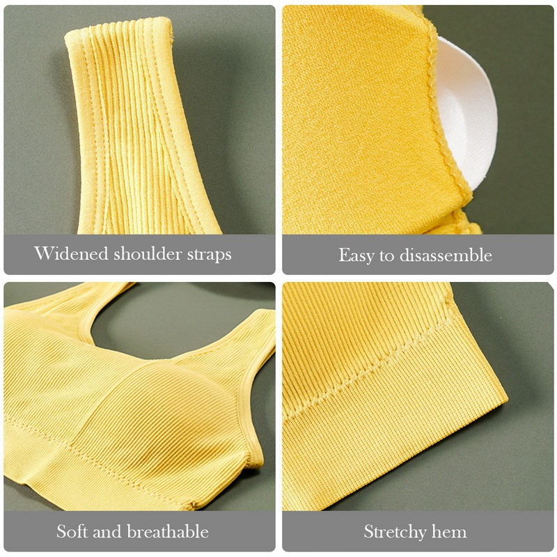 Moteriškos sportinės liemenėlės viršutinės kelnaitės Gatvės apranga Push Up Crop Top Moteriškos poilsio erdvės solidžios laisvalaikio belaidės Camisole vasarinės jogos liemenėlės