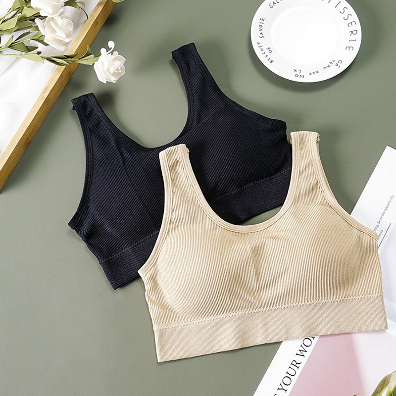 Moteriškos sportinės liemenėlės viršutinės kelnaitės Gatvės apranga Push Up Crop Top Moteriškos poilsio erdvės solidžios laisvalaikio belaidės Camisole vasarinės jogos liemenėlės