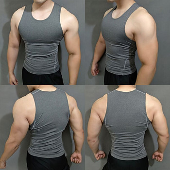 Γιλέκο για τρέξιμο για άνδρες Συμπιεστικό αθλητικό μπλουζάκι αμάνικο πουκάμισο προπόνηση Tank tops για άντρες Running Singlet Men Tank Top Gym Slim