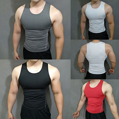 Running Vest For Men Compression Sport T-Shirt Sleeveless Shirt Workout Tank Tops For Men Running Singlet Men Tank Top Gym Slim