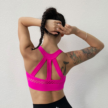 Розово червен спортен сутиен Дамски удароустойчив сутиен за бягане във фитнес зала, дишащ сутиен за йога за красота