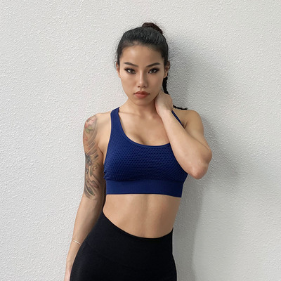 Atpakaļ krusta platas siksnas Sieviešu sporta krūšturis vienkrāsains fitnesa joga Crop krekli Elpojošas skriešanas zeķubikses treniņiem sieviešu jogas topi