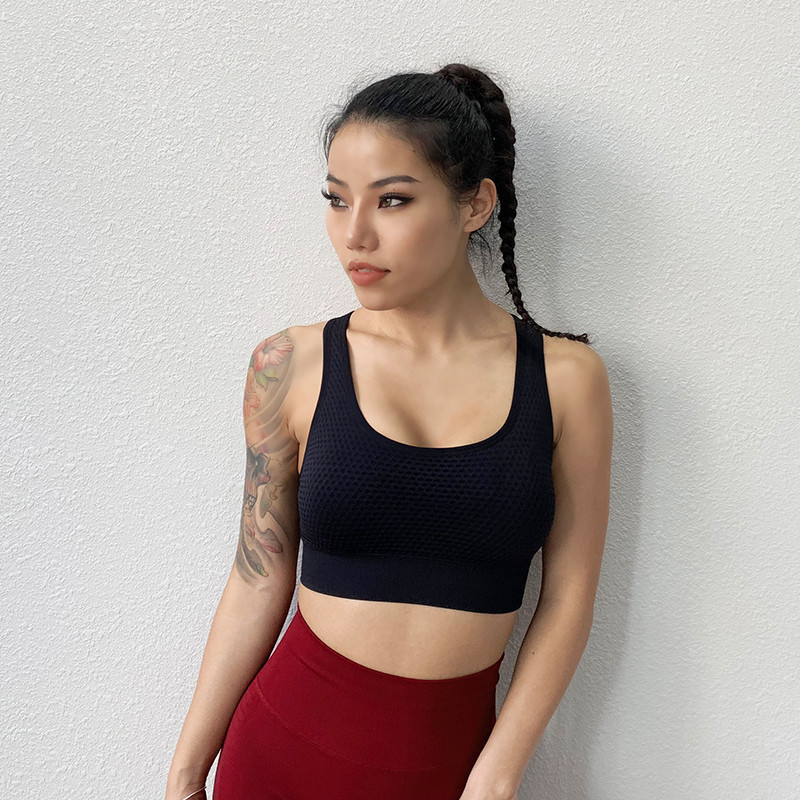 Atpakaļ krusta platas siksnas Sieviešu sporta krūšturis vienkrāsains fitnesa joga Crop krekli Elpojošas skriešanas zeķubikses treniņiem sieviešu jogas topi