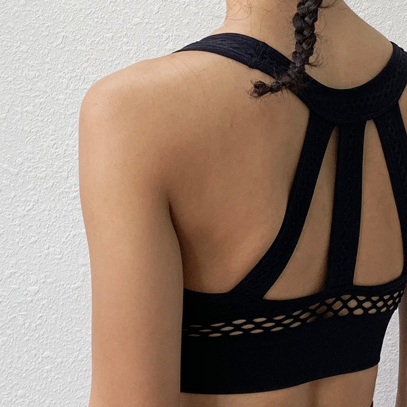 Atpakaļ krusta platas siksnas Sieviešu sporta krūšturis vienkrāsains fitnesa joga Crop krekli Elpojošas skriešanas zeķubikses treniņiem sieviešu jogas topi