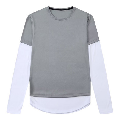 Πουκάμισο με μακρυμάνικο σχέδιο Νέο ανδρικό αθλητικό πουλόβερ Fake δύο τεμαχίων με στρογγυλή λαιμόκοψη Κορέα Street Style