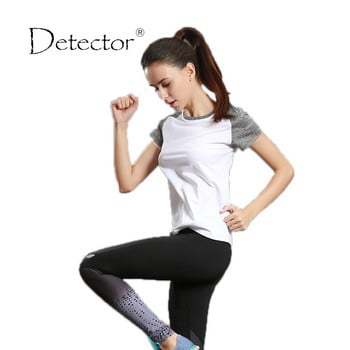 Детектор Спортна тениска за бягане Dry Quick Yoga Gym Топ с къс ръкав Фитнес тениски Упражнения за джогинг Дамски горнища