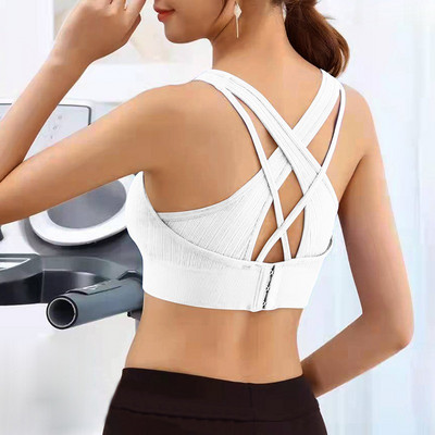 Sieviešu krosa siksniņu sporta krūšturis Sieviešu Push Up Joga Krūšturis Crop Top Skriešanas Veste Fitnesa Tops Sport Bh Elpojošs krūšturis Sporta apģērbs Sporta zāle