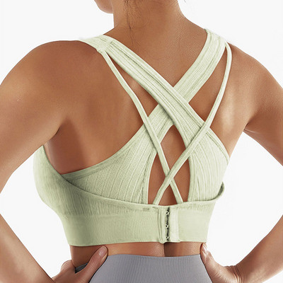 Sieviešu krosa siksniņu sporta krūšturis Sieviešu Push Up Joga Krūšturis Crop Top Skriešanas Veste Fitnesa Tops Sport Bh Elpojošs krūšturis Sporta apģērbs Sporta zāle