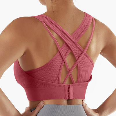 Sieviešu krosa siksniņu sporta krūšturis Sieviešu Push Up Joga Krūšturis Crop Top Skriešanas Veste Fitnesa Tops Sport Bh Elpojošs krūšturis Sporta apģērbs Sporta zāle