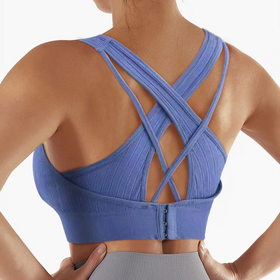 Sieviešu krosa siksniņu sporta krūšturis Sieviešu Push Up Joga Krūšturis Crop Top Skriešanas Veste Fitnesa Tops Sport Bh Elpojošs krūšturis Sporta apģērbs Sporta zāle