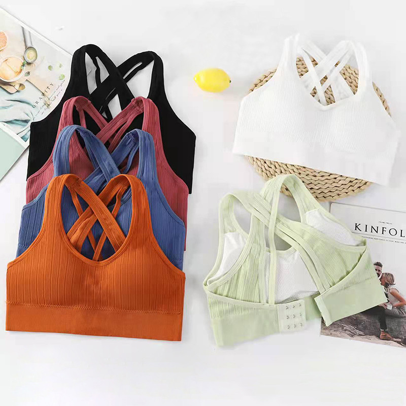 Sieviešu krosa siksniņu sporta krūšturis Sieviešu Push Up Joga Krūšturis Crop Top Skriešanas Veste Fitnesa Tops Sport Bh Elpojošs krūšturis Sporta apģērbs Sporta zāle