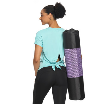 Дамски тренировъчни горнища с отворен гръб Сладки атлетични йога тениски с къс ръкав Тениски за бягане Дамски йога потници