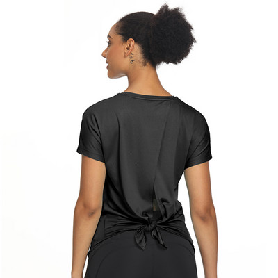 Nyitott hátú edzés felsők nőknek Aranyos rövid ujjú sportos jóga ingek Futópólók Női jóga felsők