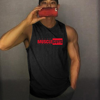 Мъжки мрежест тренировъчен потник за фитнес Мъжка спортна риза без ръкави за мускули Стрингерско облекло Потници за бодибилдинг Фитнес жилетка