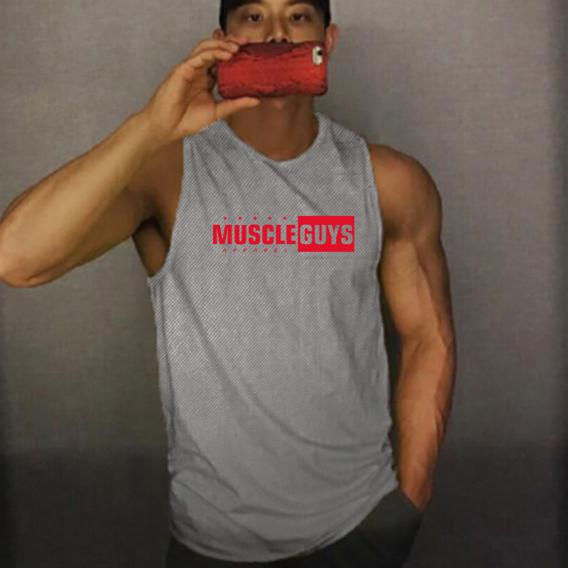 Vīriešu tīklveida treniņu sporta zāle ar tvertni Vīriešu muskuļu sporta apģērbs bez piedurknēm krekls Stringer Apģērbs Kultūrisms Singlets Fitnesa veste