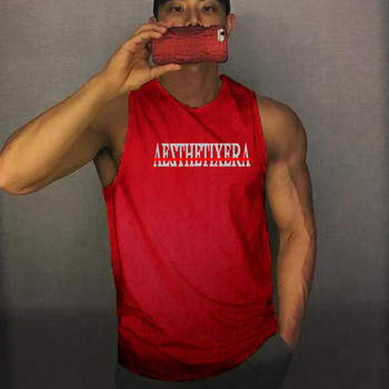 Мъжки мрежест потник за фитнес зала Бързосъхнещ бодибилдинг фитнес мускули без ръкави жилетка за бягане фитнес ежедневна спортна риза Дрехи