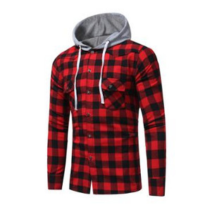 2023 őszi tél klasszikus rácsos kapucnis hosszú ujjú ing Fiatal férfi kapucnis ing dzseki Alkalmi kockás ing