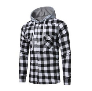 2023 őszi tél klasszikus rácsos kapucnis hosszú ujjú ing Fiatal férfi kapucnis ing dzseki Alkalmi kockás ing