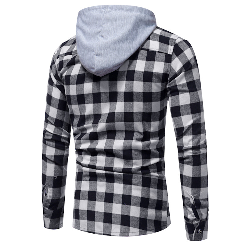 2023 őszi tél klasszikus rácsos kapucnis hosszú ujjú ing Fiatal férfi kapucnis ing dzseki Alkalmi kockás ing