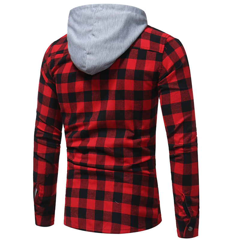 2023 őszi tél klasszikus rácsos kapucnis hosszú ujjú ing Fiatal férfi kapucnis ing dzseki Alkalmi kockás ing