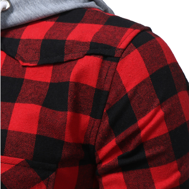 2023 őszi tél klasszikus rácsos kapucnis hosszú ujjú ing Fiatal férfi kapucnis ing dzseki Alkalmi kockás ing