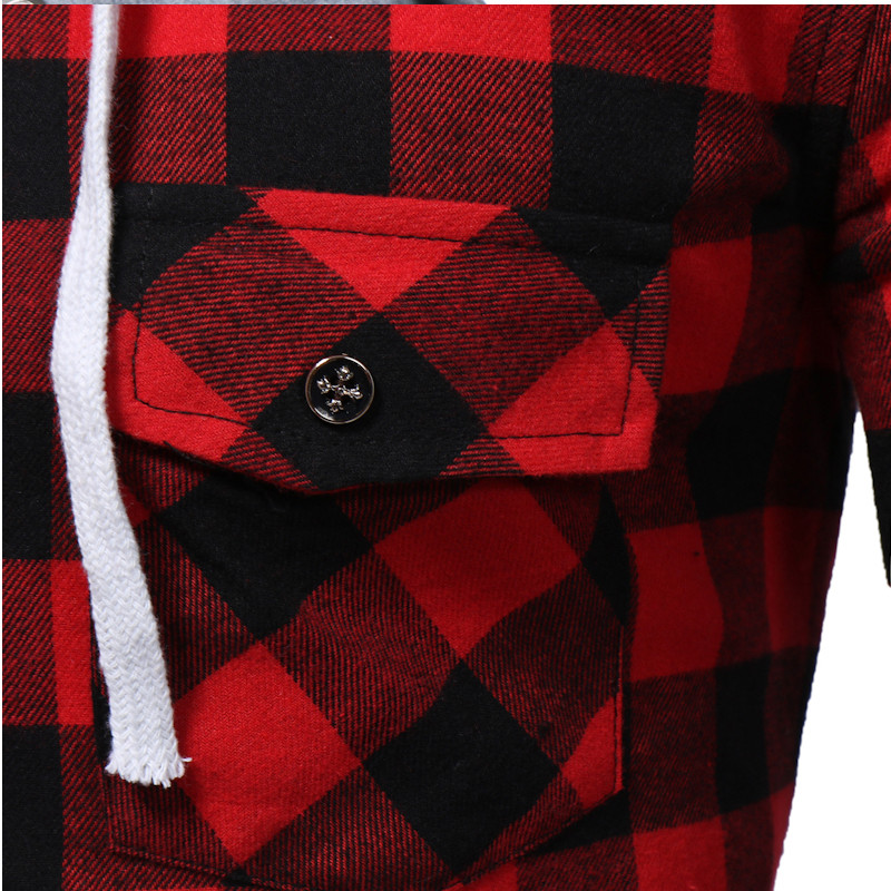 2023 őszi tél klasszikus rácsos kapucnis hosszú ujjú ing Fiatal férfi kapucnis ing dzseki Alkalmi kockás ing