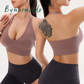 Bymermaids️ Besiūlės moteriškos sportinės liemenėlės su apynasriu kaklelis, fitneso joga, nematoma liemenėlė Sexy Deep V Bralette Crop Tops